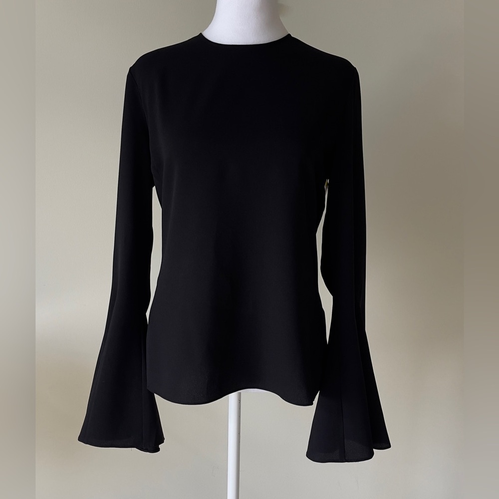Frame Flutter-Sleeve Black Flared Long Sleeve Crewneck Blouse Size Medium NWOT - Picture 5 of 10